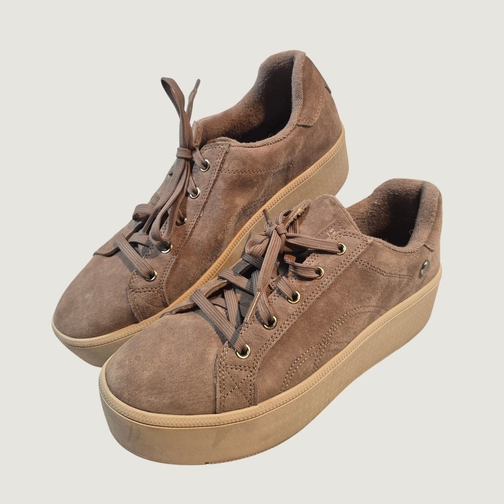 Skechers Martha Stewart Suede Plateau Leather Taupe Sneakers LaceUp Womens US 11